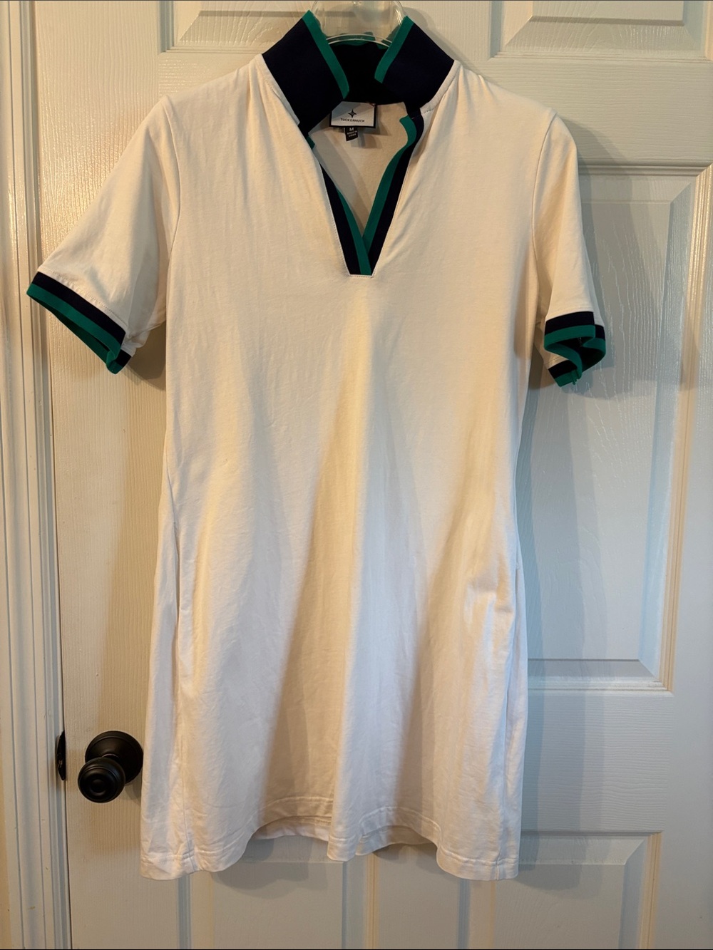 White (Cream), Navy and Green Hutton Polo Dress TUCKERNUCK - MEDIUM